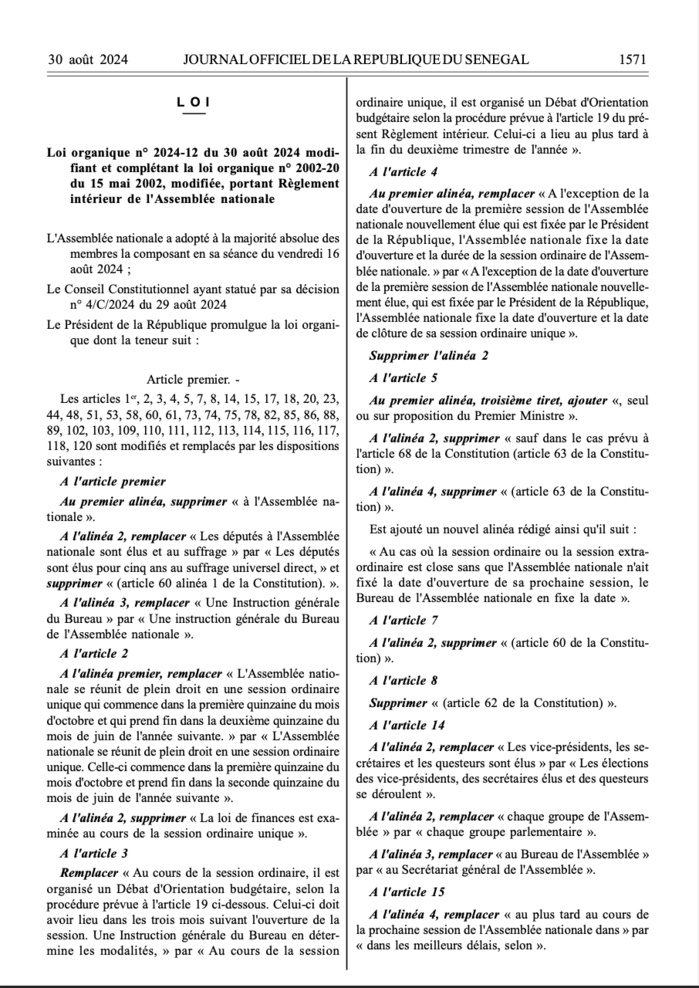 AN/ Publication du règlement intérieur au JO: La balle est dans le camp de Ousmane Sonko AN/ Publication du règlement intérieur au JO: La balle est dans le camp de Ousmane Sonko