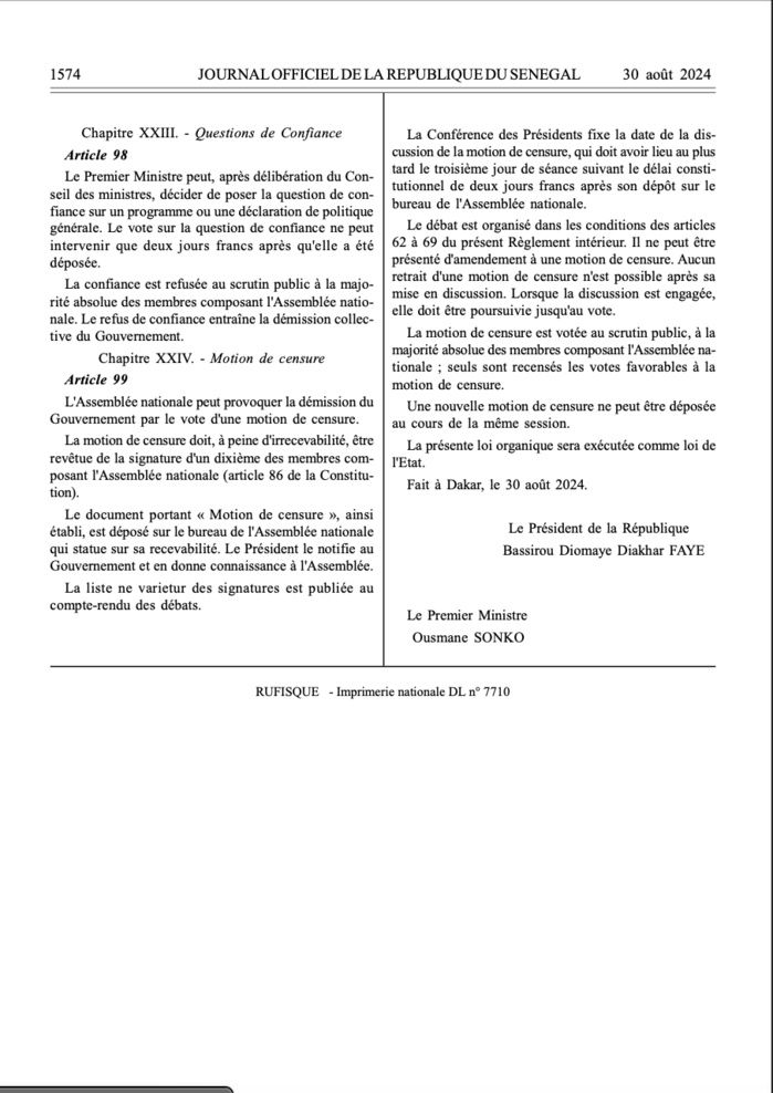 AN/ Publication du règlement intérieur au JO: La balle est dans le camp de Ousmane Sonko AN/ Publication du règlement intérieur au JO: La balle est dans le camp de Ousmane Sonko