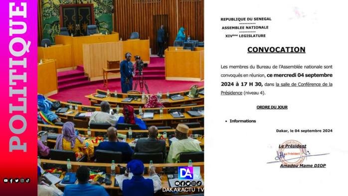 Assemblée nationale : le bureau convoqué cet après midi Assemblée nationale : le bureau convoqué cet après midi