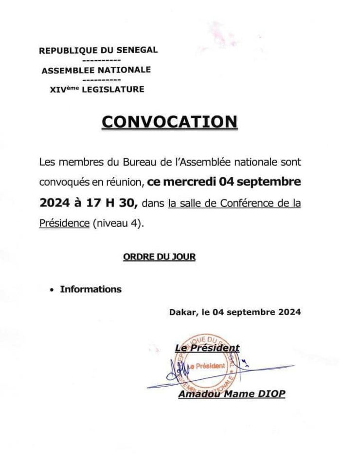 Assemblée nationale : le bureau convoqué cet après midi Assemblée nationale : le bureau convoqué cet après midi