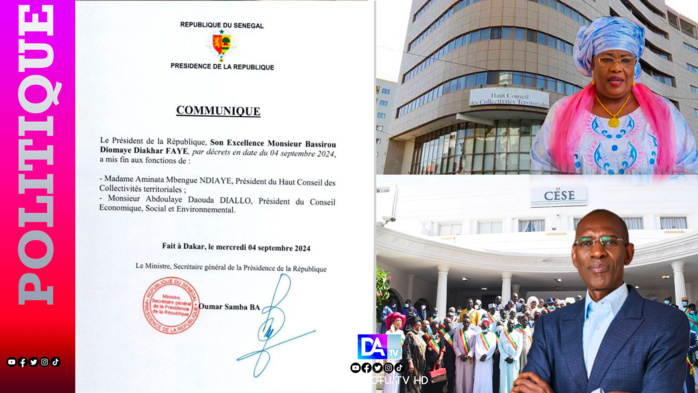 HCCT et CESE: Le président Bassirou Diomaye Faye limoge Abdoulaye Daouda Diallo et Aminata Mbengue Ndiaye (Document) HCCT et CESE: Le président Bassirou Diomaye Faye limoge Abdoulaye Daouda Diallo et Aminata Mbengue Ndiaye (Document)