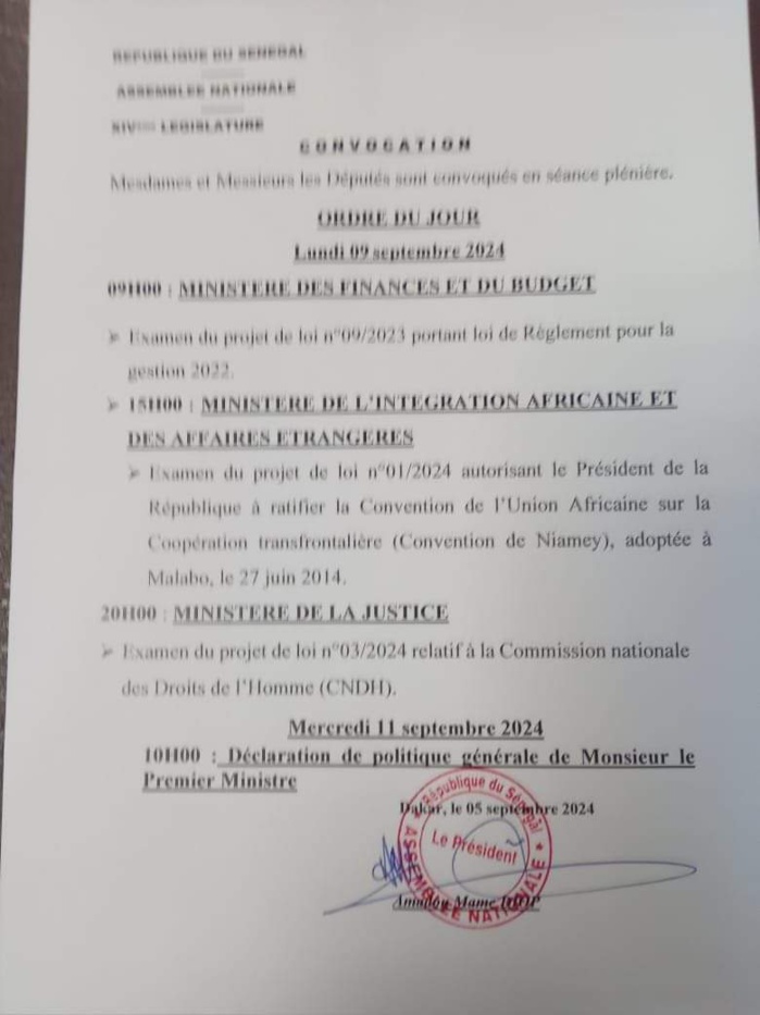 Assemblée nationale : Voici le calendrier des travaux de commissions et des plénières Assemblée nationale : Voici le calendrier des travaux de commissions et des plénières