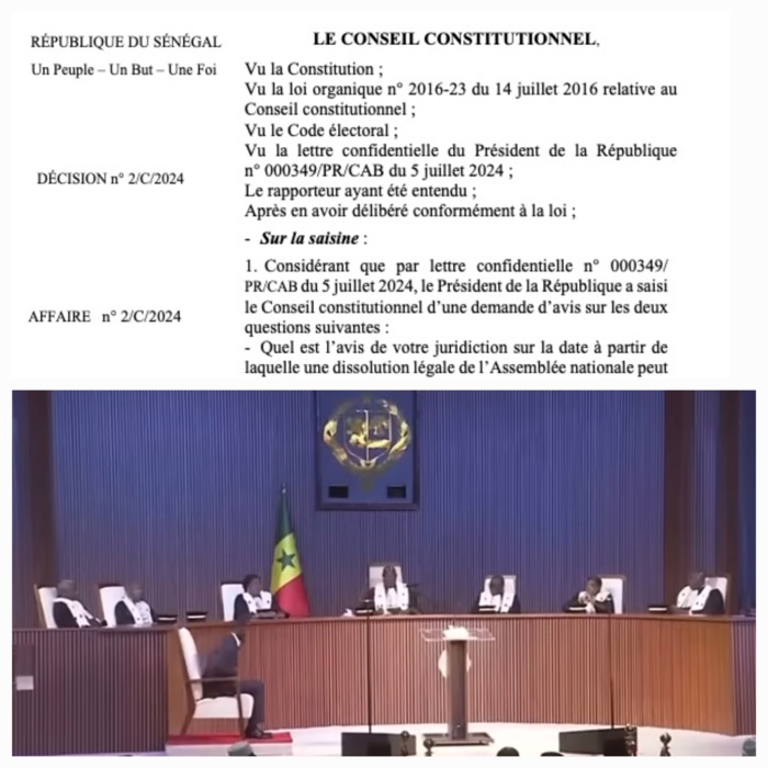 Voici l’intégralité de l’avis du CC suite à une saisine du PR Diomaye Faye sur les points suivants : La date de dissolution légale de l’AN et la date butoir pour organiser des législatives anticipées ? Voici l’intégralité de l’avis du CC suite à une saisine du PR Diomaye Faye sur les points suivants : La date de dissolution légale de l’AN et la date butoir pour organiser des législatives anticipées ?