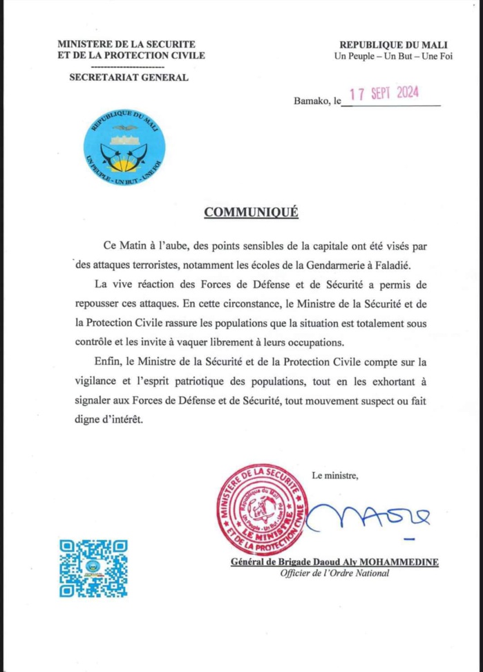 Fusillades à Bamako : « La situation sous contrôle pour le moment » (Armée Malienne) Fusillades à Bamako : « La situation sous contrôle pour le moment » (Armée Malienne)