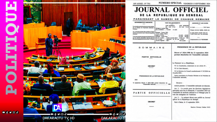 Dissolution de l'Assemblée Nationale : le décret signé par le PR BDF est rendu public… Dissolution de l'Assemblée Nationale : le décret signé par le PR BDF est rendu public…