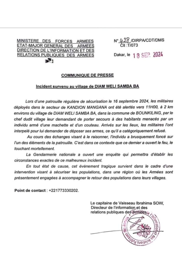 Bounkiling : Une opération de sécurisation vire au drame, un individu armé touché mortellement par un patrouilleur. Bounkiling : Une opération de sécurisation vire au drame, un individu armé touché mortellement par un patrouilleur.