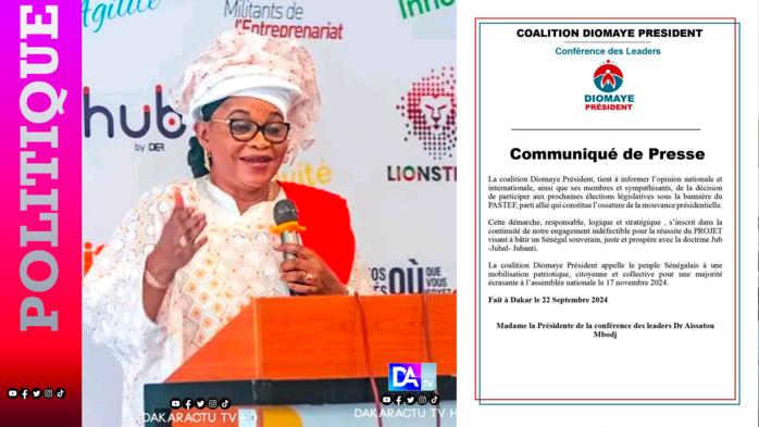 Législatives anticipées : Aïda Mbodj et ses camarades optent pour la « Coalition Diomaye moy Pastef » Législatives anticipées : Aïda Mbodj et ses camarades optent pour la « Coalition Diomaye moy Pastef »