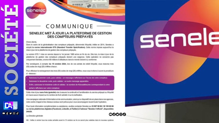 La Senelec annonce une mise à jour des compteurs prépayés: voici comment recharger votre compte Woyofal La Senelec annonce une mise à jour des compteurs prépayés: voici comment recharger votre compte Woyofal