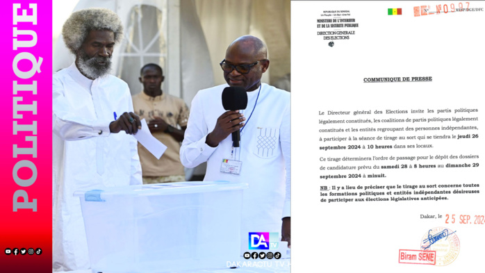 Législatives 2024/ dépôts des dossiers : l’ordre de passage des candidats défini ce jeudi Législatives 2024/ dépôts des dossiers : l’ordre de passage des candidats défini ce jeudi