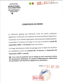 Législatives 2024/ dépôts des dossiers : l’ordre de passage des candidats défini ce jeudi Législatives 2024/ dépôts des dossiers : l’ordre de passage des candidats défini ce jeudi