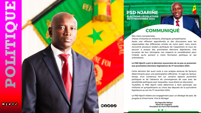 Législatives du 17 novembre 2024: le PSD Njarin de Aly Ngouille Ndiaye pas partant ! Législatives du 17 novembre 2024: le PSD Njarin de Aly Ngouille Ndiaye pas partant !