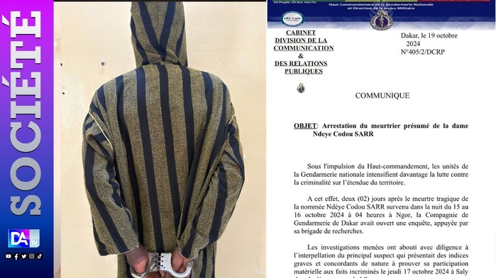 Meurtre de Ndèye Codou Sarr : Arrestation du suspect principal deux jours après le crime Meurtre de Ndèye Codou Sarr : Arrestation du suspect principal deux jours après le crime