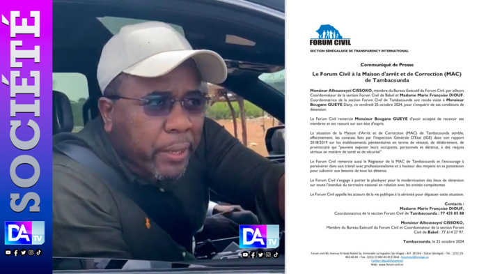 Mac de Tambacounda : Le forum civil rend visite à Bougane et s'engage à porter le plaidoyer pour la modernisation des lieux de détention.