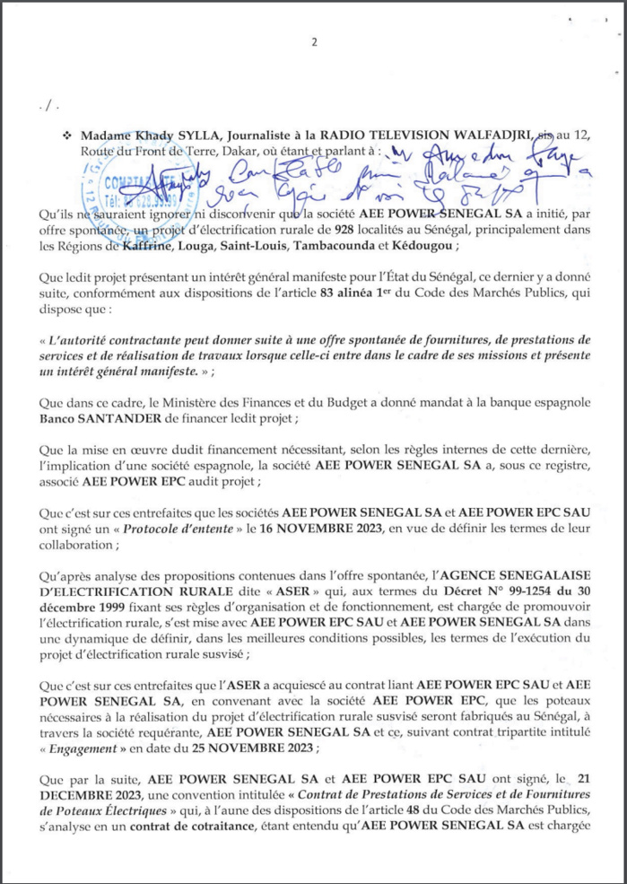 Affaire Scandale de l'Aser : AEE Power Sénégal et son DG, Saidou Kane envoient une sommation interpellative à Jean Michel Sene. Affaire Scandale de l'Aser : AEE Power Sénégal et son DG, Saidou Kane envoient une sommation interpellative à Jean Michel Sene.