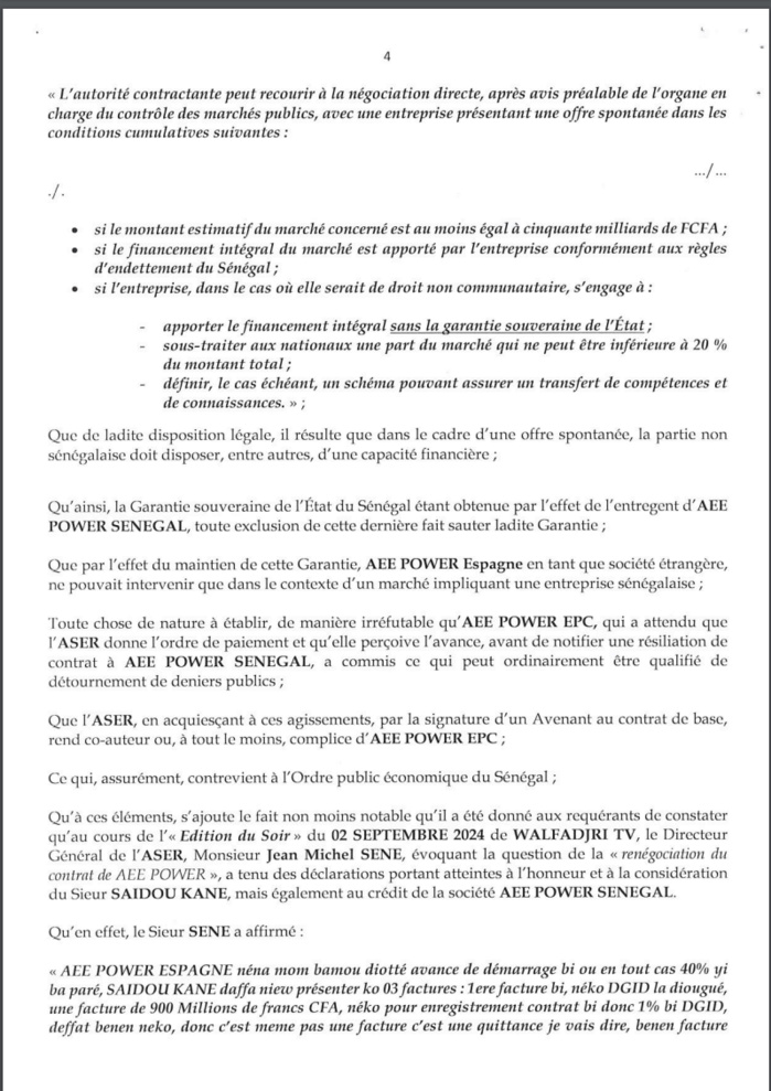 Affaire Scandale de l'Aser : AEE Power Sénégal et son DG, Saidou Kane envoient une sommation interpellative à Jean Michel Sene. Affaire Scandale de l'Aser : AEE Power Sénégal et son DG, Saidou Kane envoient une sommation interpellative à Jean Michel Sene.