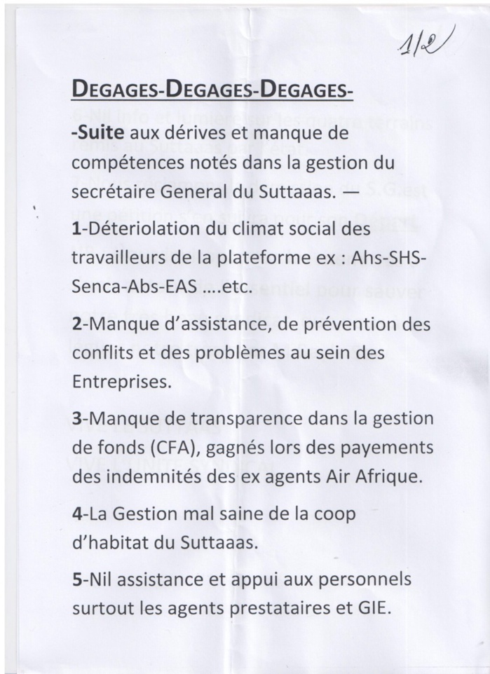SUTTAAS : Des membres du mouvement réclament la démission du SG Alassane N'doye SUTTAAS : Des membres du mouvement réclament la démission du SG Alassane N'doye