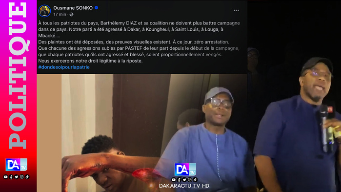 Violences électorales – Sortie de Ousmane Sonko : la coalition Sàmm Sa Kàddu parle d'un « appel au meurtre assumé » et… Violences électorales – Sortie de Ousmane Sonko : la coalition Sàmm Sa Kàddu parle d'un « appel au meurtre assumé » et…