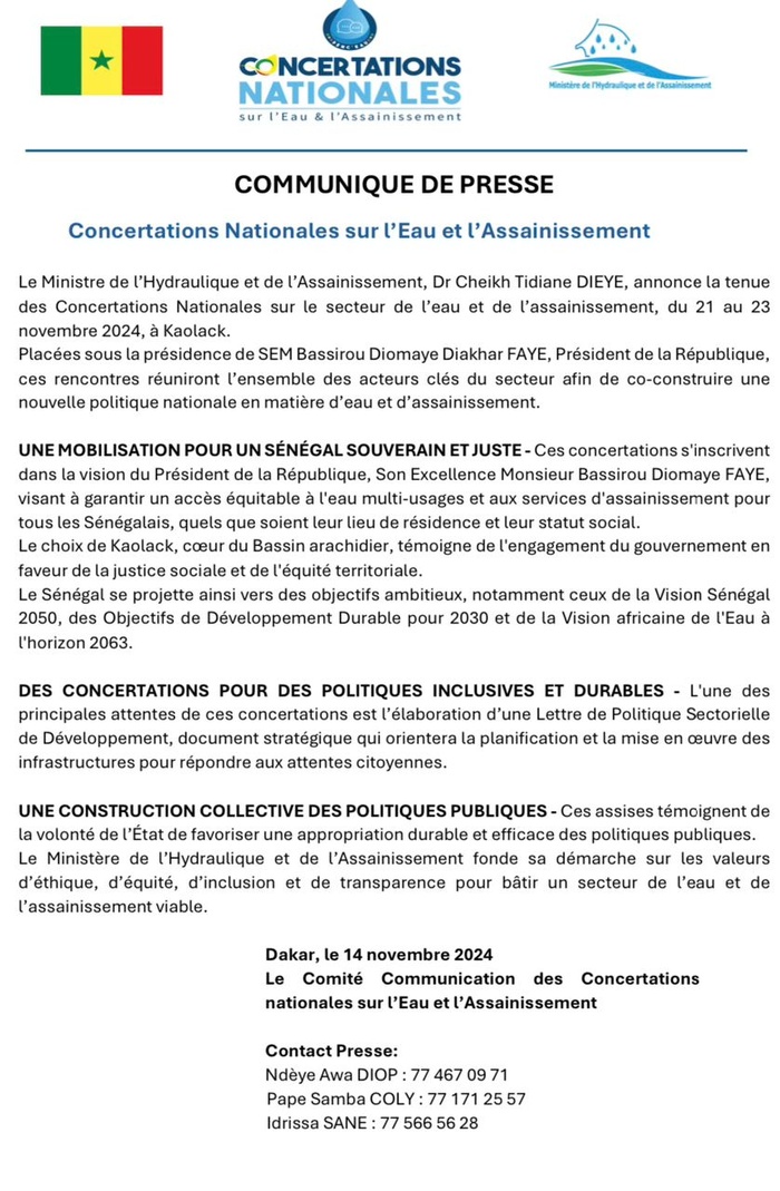 Concertations Nationales sur l’Eau et l’Assainissement : Le Sénégal engage une réforme en profondeur de son secteur hydraulique Concertations Nationales sur l’Eau et l’Assainissement : Le Sénégal engage une réforme en profondeur de son secteur hydraulique