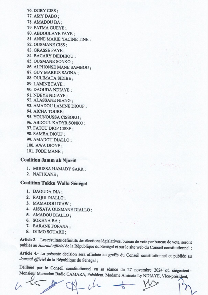 Résultas des élections législatives 2024 : le conseil constitutionnel confirme la victoire du Pastef avec 1.991.770 voix obtenues Résultas des élections législatives 2024 : le conseil constitutionnel confirme la victoire du Pastef avec 1.991.770 voix obtenues