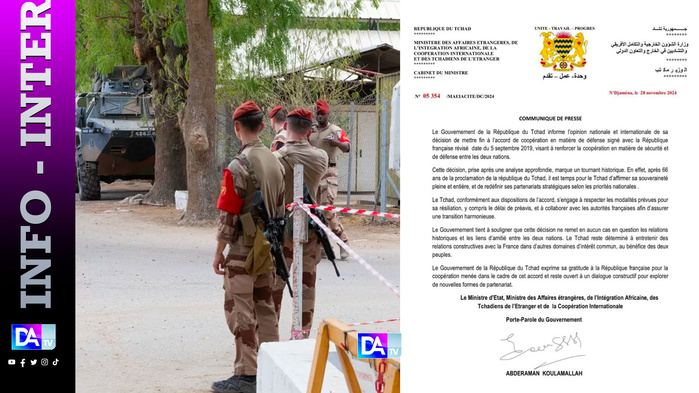 Le Tchad rompt ses accords de coopération de défense avec la France (ministère des Affaires étrangères tchadien) Le Tchad rompt ses accords de coopération de défense avec la France (ministère des Affaires étrangères tchadien)