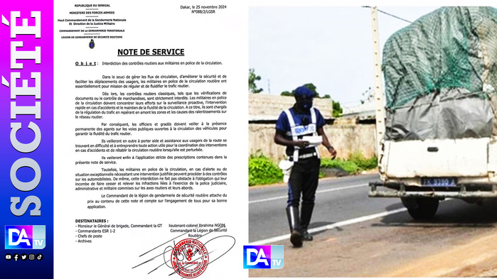 Sénégal : Interdiction des contrôles routiers aux militaires en police de la circulation (gendarmes) Sénégal : Interdiction des contrôles routiers aux militaires en police de la circulation (gendarmes)