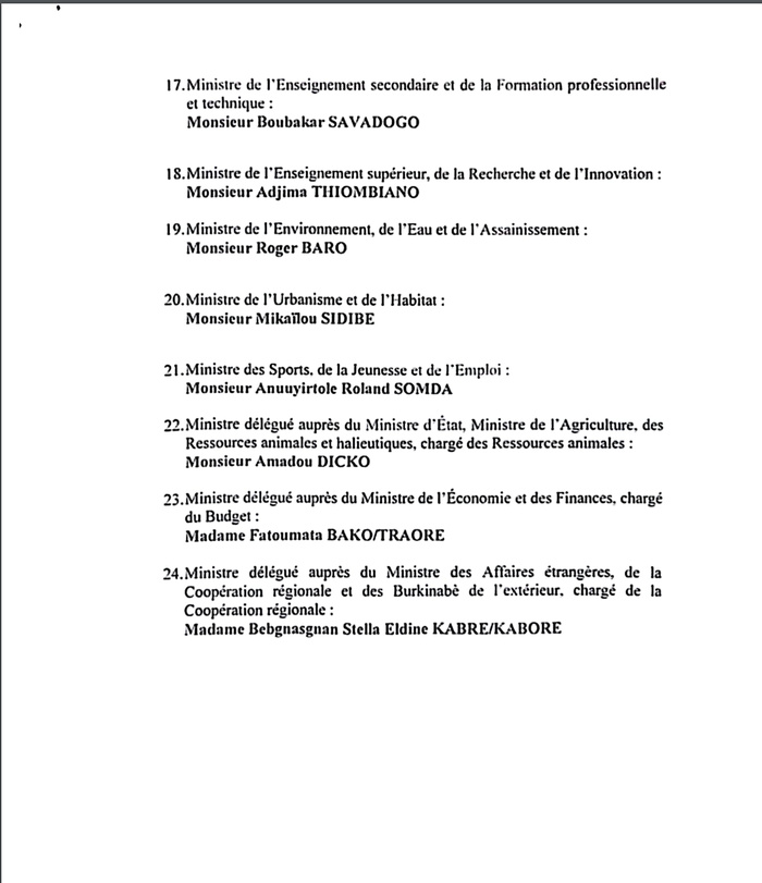 Burkina: un nouveau gouvernement formé deux jours après sa dissolution Burkina: un nouveau gouvernement formé deux jours après sa dissolution
