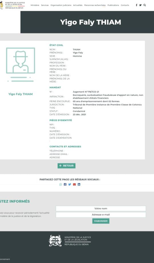 La justice béninoise ordonne l'arrestation de Yérim Sow La justice béninoise ordonne l'arrestation de Yérim Sow