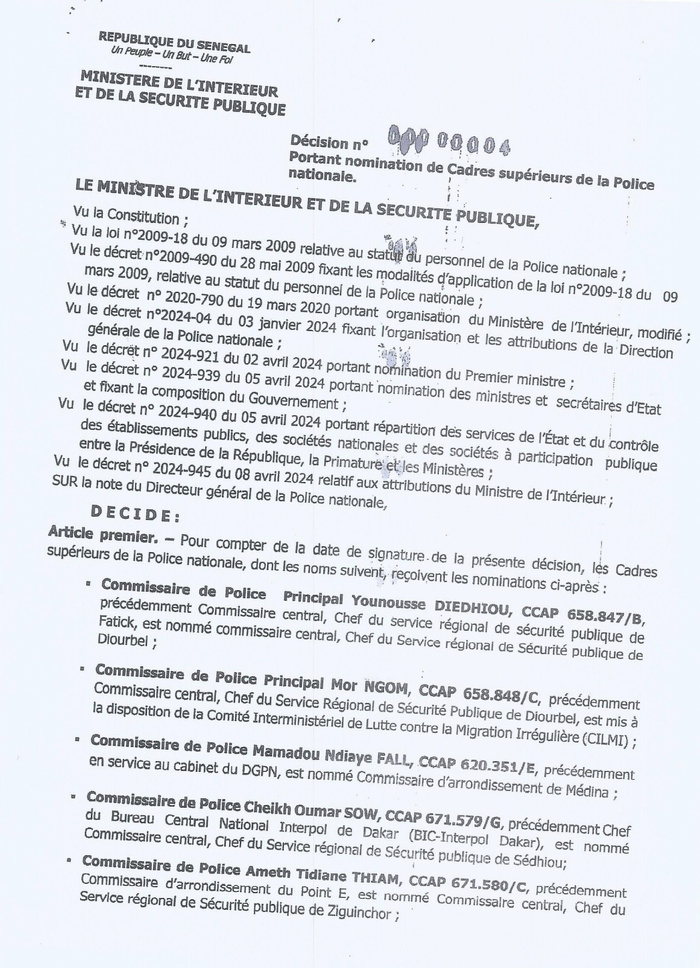 Sécurité publique : vaste chamboulement dans les rangs de la police nationale Sécurité publique : vaste chamboulement dans les rangs de la police nationale
