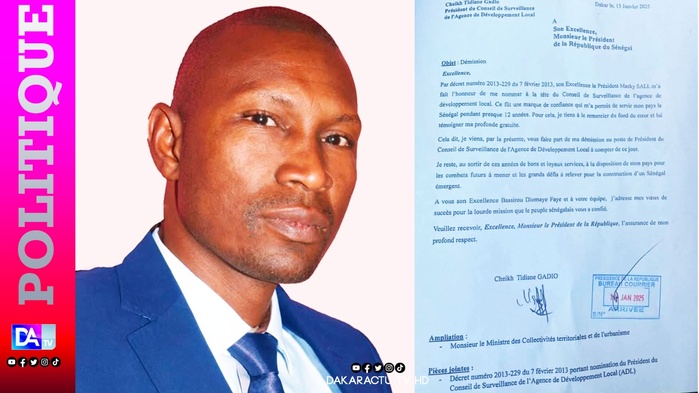 Cheikh Tidiane Gadio (APR) démissionne de la présidence du Conseil de Surveillance de l’Agence de Développement Local Cheikh Tidiane Gadio (APR) démissionne de la présidence du Conseil de Surveillance de l’Agence de Développement Local