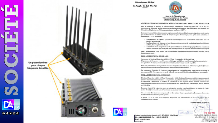 Interdiction formelle des brouilleurs et répéteurs de signaux : L’ARTP met en garde