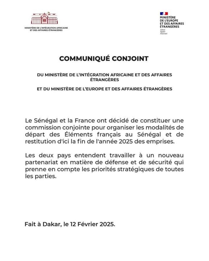 Sénégal-France : Une commission conjointe pour organiser le départ des forces françaises Sénégal-France : Une commission conjointe pour organiser le départ des forces françaises
