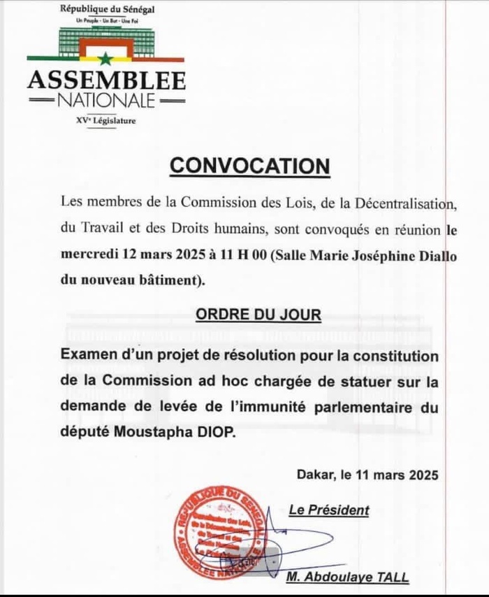 Assemblée nationale : Vers la levée de l’immunité parlementaire de Moustapha Diop Assemblée nationale : Vers la levée de l’immunité parlementaire de Moustapha Diop