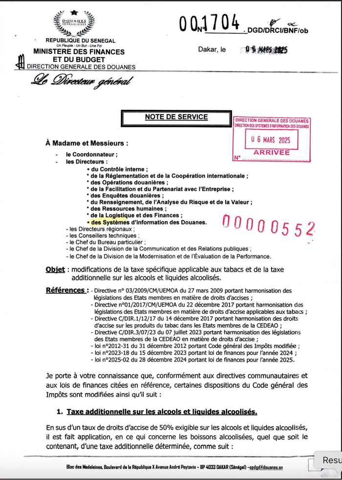 Douanes : Application d'une taxe additionnelle sur les alcools, la taxe spécifique sur les tabacs désormais fixée à 70 % Douanes : Application d'une taxe additionnelle sur les alcools, la taxe spécifique sur les tabacs désormais fixée à 70 %