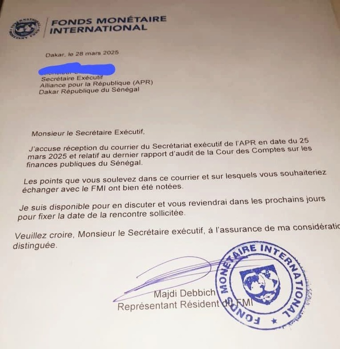 Dette « cachée » : le FMI accuse réception de la requête de l’APR et promet une rencontre pour discuter des conclusions du rapport de la Cour des Comptes