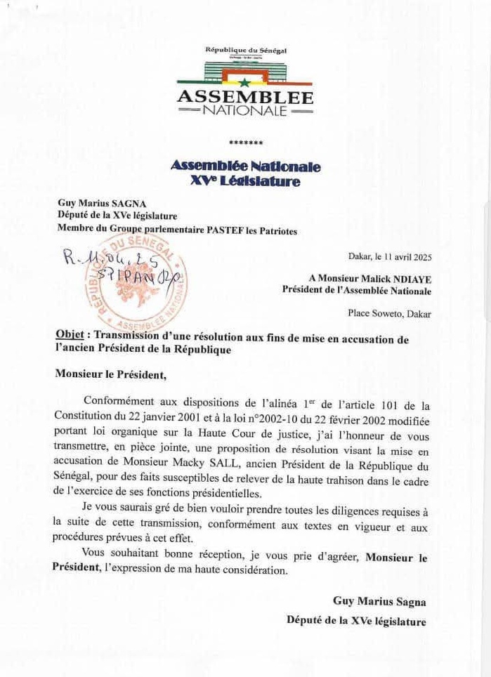 Dette cachée - « falsification » de chiffres : le député Guy Marius Sagna introduit à l’Assemblée nationale une proposition de mise en accusation de Macky Sall Dette cachée - « falsification » de chiffres : le député Guy Marius Sagna introduit à l’Assemblée nationale une proposition de mise en accusation de Macky Sall