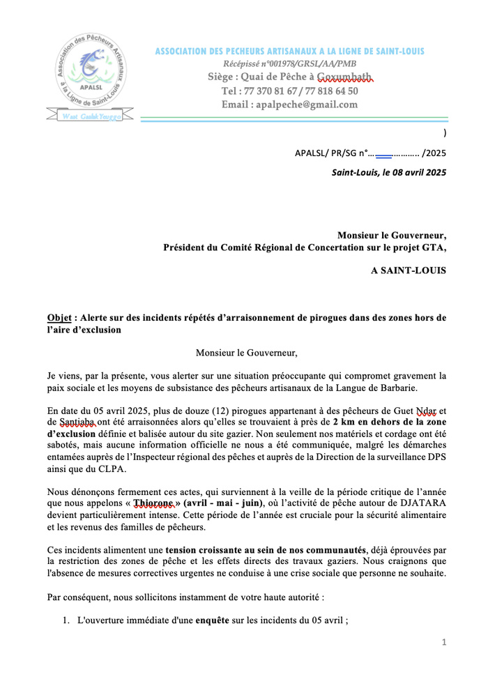 Exécution du GTA : les pêcheurs artisanaux de Saint-Louis dénoncent l’arraisonnement de 12 de leurs bateaux et alertent sur les incidents du projet gazier Exécution du GTA : les pêcheurs artisanaux de Saint-Louis dénoncent l’arraisonnement de 12 de leurs bateaux et alertent sur les incidents du projet gazier