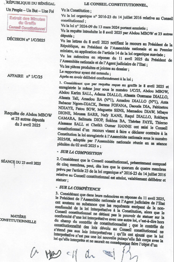 Recours de l'opposition : Le Conseil constitutionnel sénégalais déclare la loi d'interprétation sur l'amnistie non conforme
