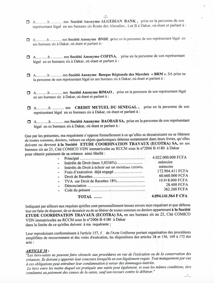 Affaire ECOTRA-LBA - Impôts : Deux nouvelles demandes de fermeture des comptes de la société de l’homme d’affaires Abdoulaye Sylla Affaire ECOTRA-LBA - Impôts : Deux nouvelles demandes de fermeture des comptes de la société de l’homme d’affaires Abdoulaye Sylla