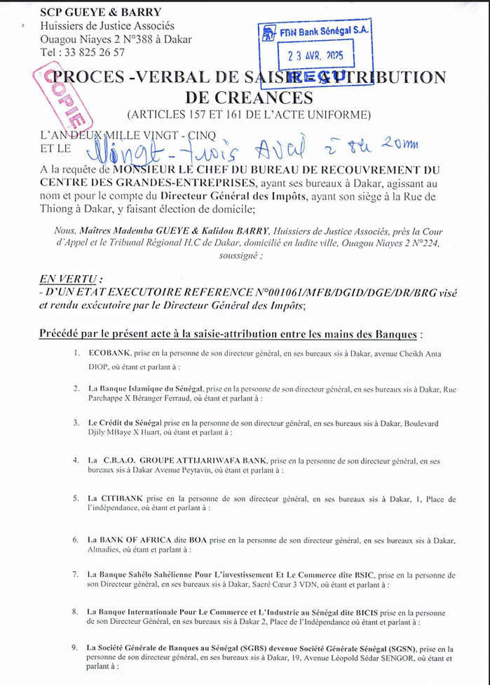 Affaire ECOTRA-LBA - Impôts : Deux nouvelles demandes de fermeture des comptes de la société de l’homme d’affaires Abdoulaye Sylla Affaire ECOTRA-LBA - Impôts : Deux nouvelles demandes de fermeture des comptes de la société de l’homme d’affaires Abdoulaye Sylla