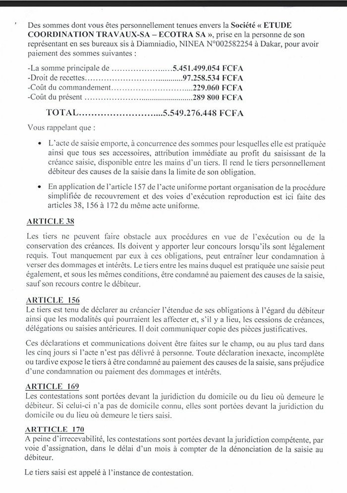 Affaire ECOTRA-LBA - Impôts : Deux nouvelles demandes de fermeture des comptes de la société de l’homme d’affaires Abdoulaye Sylla Affaire ECOTRA-LBA - Impôts : Deux nouvelles demandes de fermeture des comptes de la société de l’homme d’affaires Abdoulaye Sylla