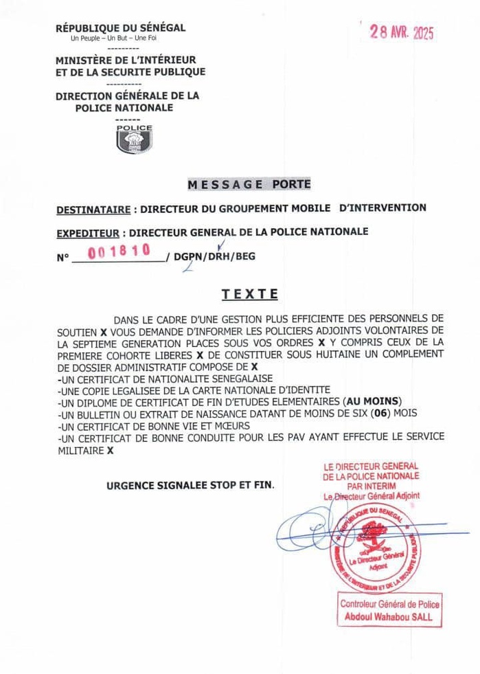 La Direction Générale de la Police fait "revenir" les Policiers Adjoints Volontaires (PAV) récemment libérés La Direction Générale de la Police fait "revenir" les Policiers Adjoints Volontaires (PAV) récemment libérés