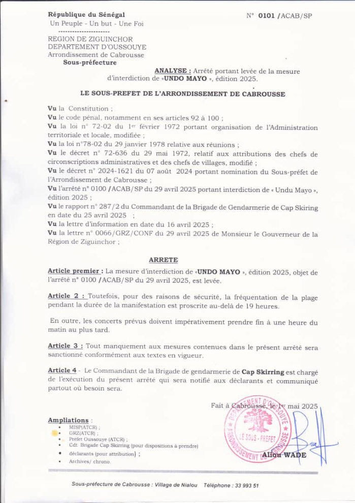 Cabrousse : l’interdiction de "Undo Mayo 2025" officiellement levée Cabrousse : l’interdiction de "Undo Mayo 2025" officiellement levée
