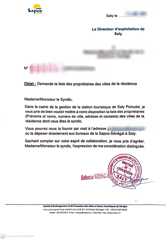 Comité de Station de Saly : Préoccupations concernant les actions qualifiées d'illégales du nouveau DG de la Sapco, Serigne Mamadou Mboup Comité de Station de Saly : Préoccupations concernant les actions qualifiées d'illégales du nouveau DG de la Sapco, Serigne Mamadou Mboup