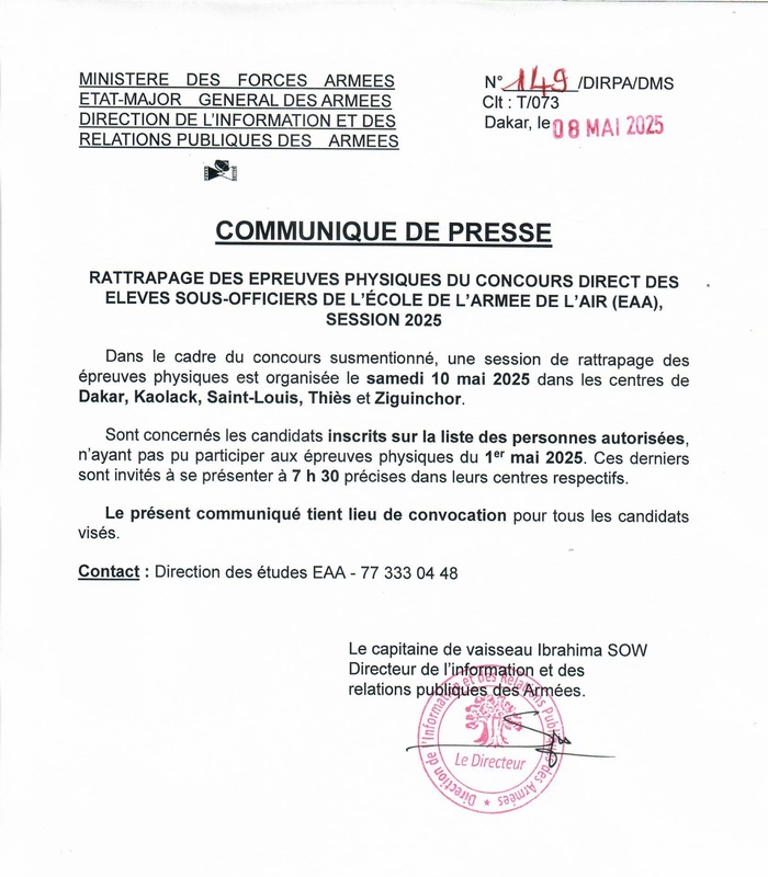 Armée de l’air : Rattrapage des épreuves physiques du concours des sous-officiers, ce samedi 10 mai Armée de l’air : Rattrapage des épreuves physiques du concours des sous-officiers, ce samedi 10 mai