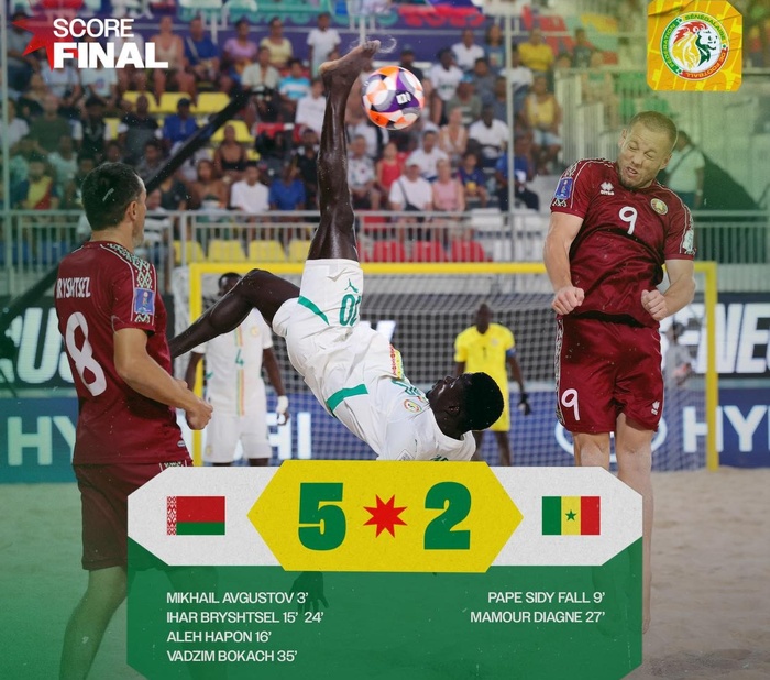 Mondial Beach Soccer 2025 : Le Sénégal s’incline face à la Biélorussie (5-2) et jouera la petite finale Mondial Beach Soccer 2025 : Le Sénégal s’incline face à la Biélorussie (5-2) et jouera la petite finale