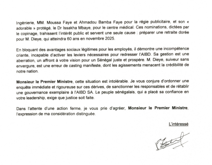 AIBD : « Une gestion opaque » de Cheikh Bamba Dièye dénoncée, la direction dément, évoque des mesures correctives et un plan social AIBD : « Une gestion opaque » de Cheikh Bamba Dièye dénoncée, la direction dément, évoque des mesures correctives et un plan social