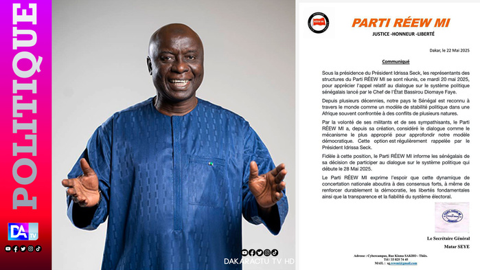 RÉEWMI, d’Idrissa Seck, confirme sa participation au dialogue national du 28 Mai RÉEWMI, d’Idrissa Seck, confirme sa participation au dialogue national du 28 Mai