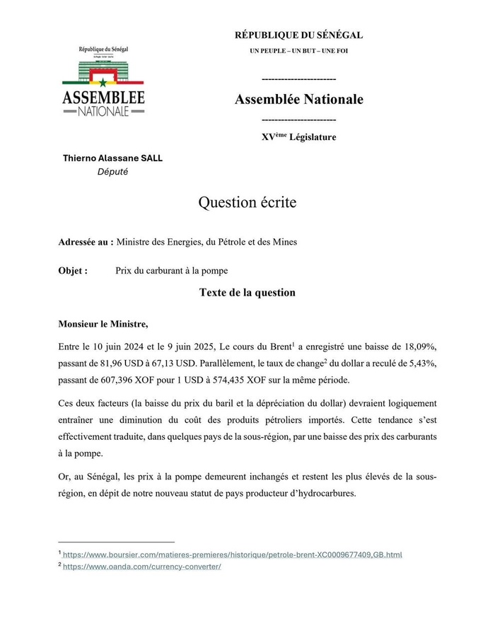 Prix du carburant à la pompe : Thierno Alassane Sall interpelle le ministre Birame Souleye Diop Prix du carburant à la pompe : Thierno Alassane Sall interpelle le ministre Birame Souleye Diop