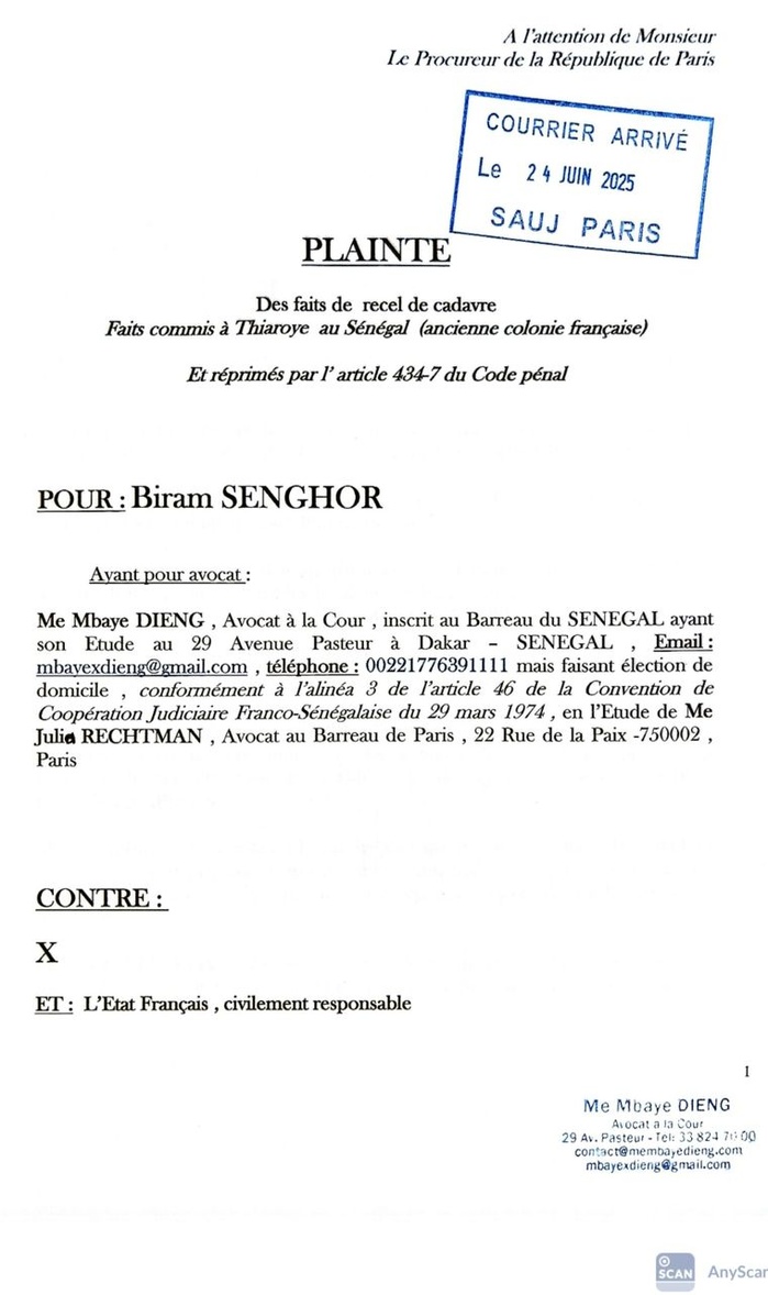 Plainte pour recel de cadavre : Biram Senghor, fils de Tirailleur met en cause l’État français pour des faits liés à Thiaroye 44 Plainte pour recel de cadavre : Biram Senghor, fils de Tirailleur met en cause l’État français pour des faits liés à Thiaroye 44