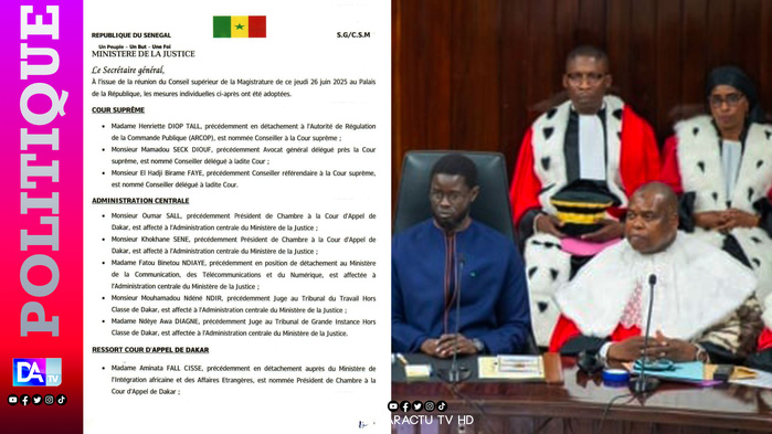 Conseil Supérieur de la Magistrature : Vague de nominations à la Cour suprême, à l’administration centrale et dans les juridictions régionales